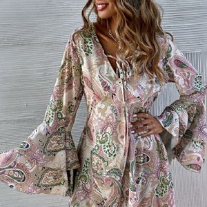Floral Paisley Print Flare Sleeve SunDress